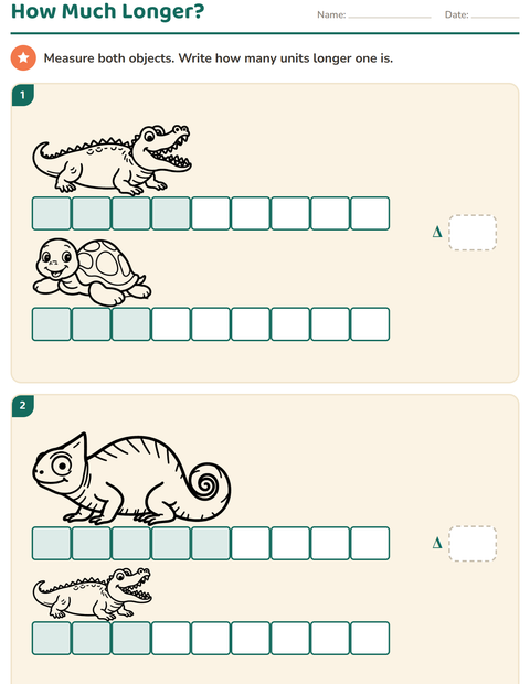 Preview of Measurement worksheet featuring Animals BW 5 for grade 2
