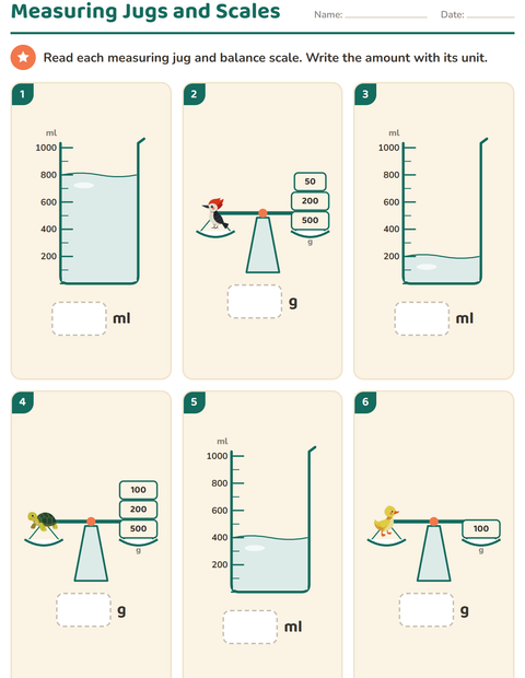 Capacity and Mass with Animals: Jugs and Scales