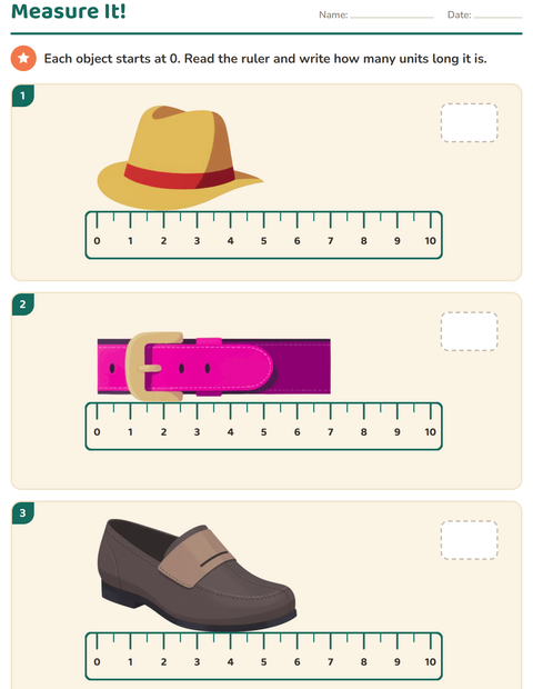Preview of Measurement worksheet featuring Clothing for grade 2
