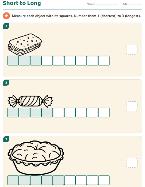 Preview of Measurement worksheet featuring Dessert (B&W) for grade 1