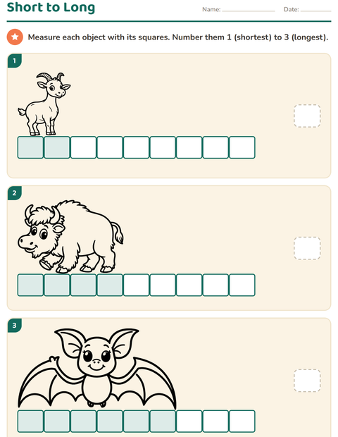 Preview of Measurement worksheet featuring Animals BW for grade 1