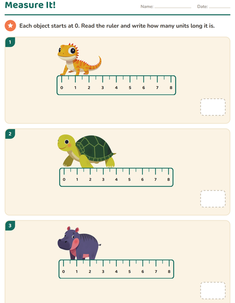 Preview of Measurement worksheet featuring Animals for grade 2