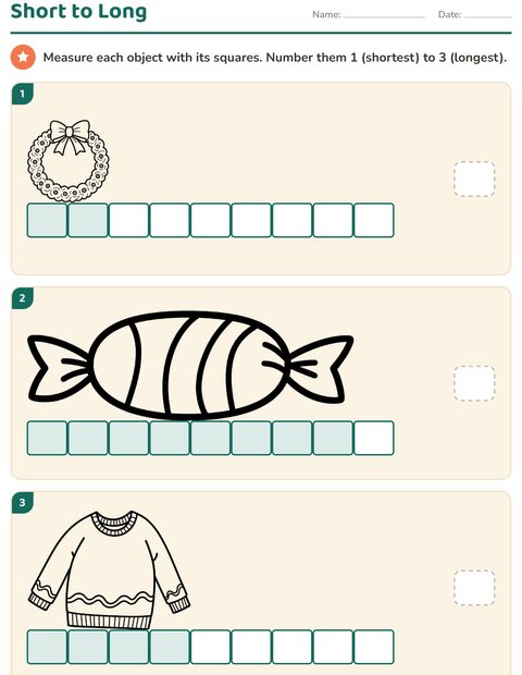 Preview of Measurement worksheet featuring Christmas B&W for grade 1