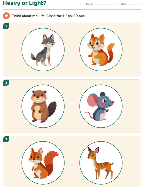 Preview of Measurement worksheet featuring Forest Creatures for kindergarten