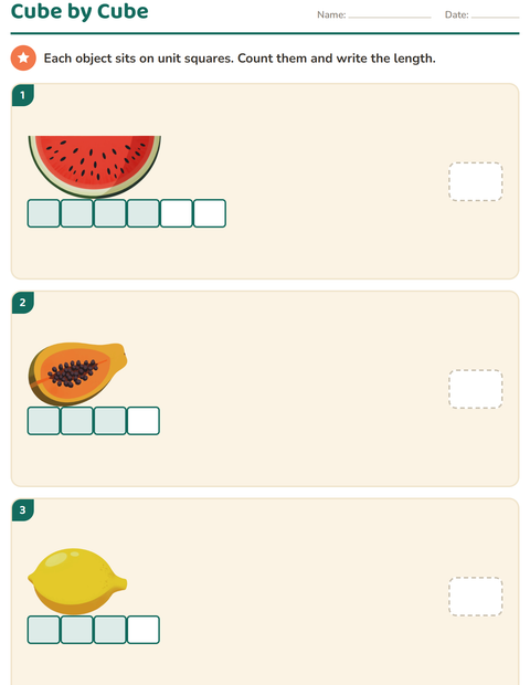 Preview of Measurement worksheet featuring Fruits for grade 1