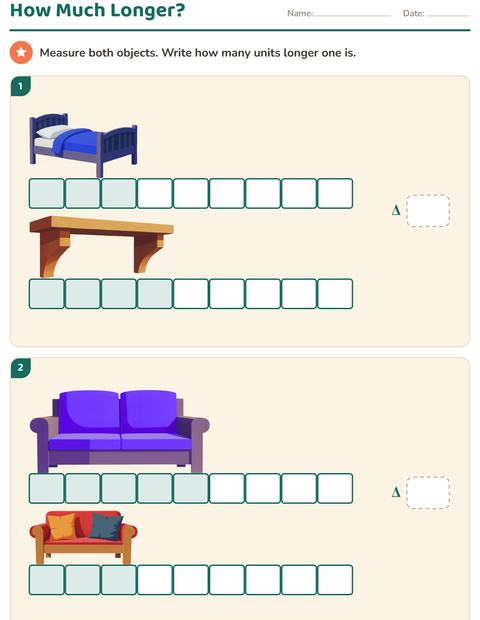Preview of Measurement worksheet featuring Furniture for grade 2