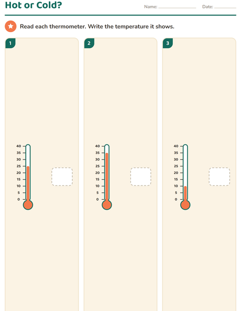 Grade 3 Measurement Worksheets: Temperature and Building with Cubes — 2