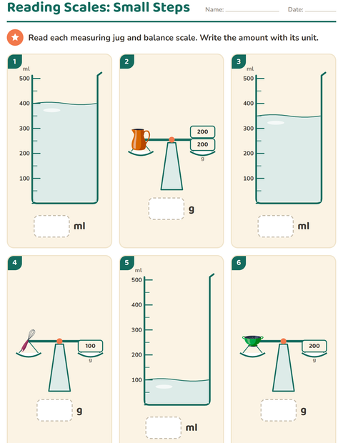 Preview of Measurement worksheet featuring Kitchen Tools for grade 2