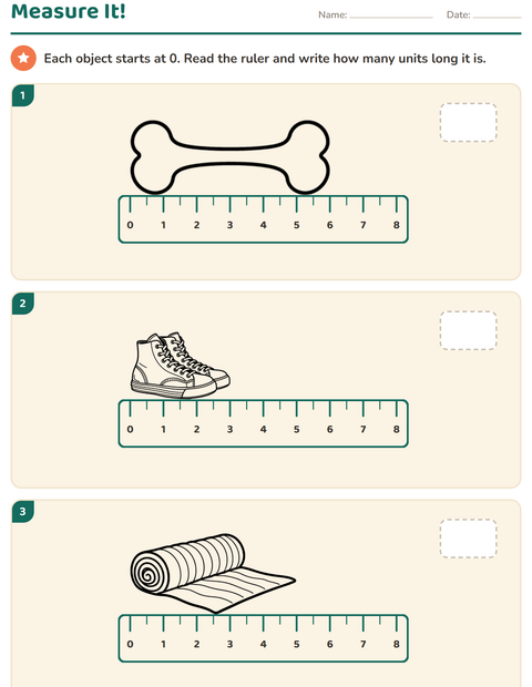 Preview of Measurement worksheet featuring Objects BW for grade 2
