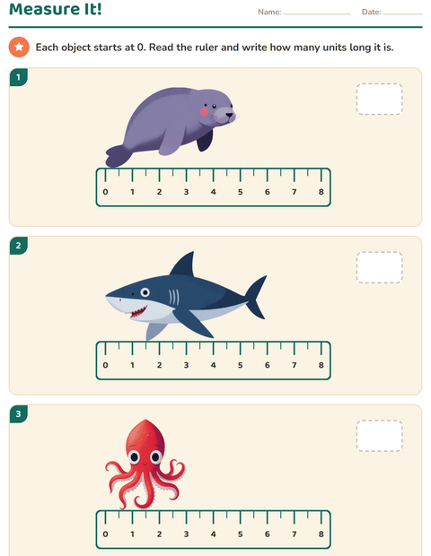 Preview of Measurement worksheet featuring Ocean Life for grade 2