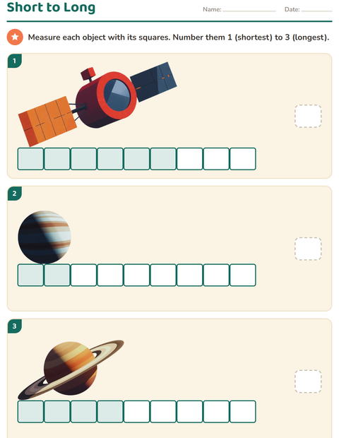 Preview of Measurement worksheet featuring Space for grade 1