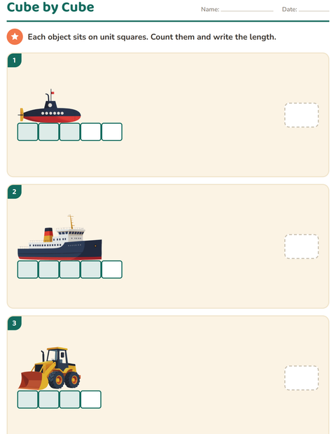 Preview of Measurement worksheet featuring Vehicles for grade 1