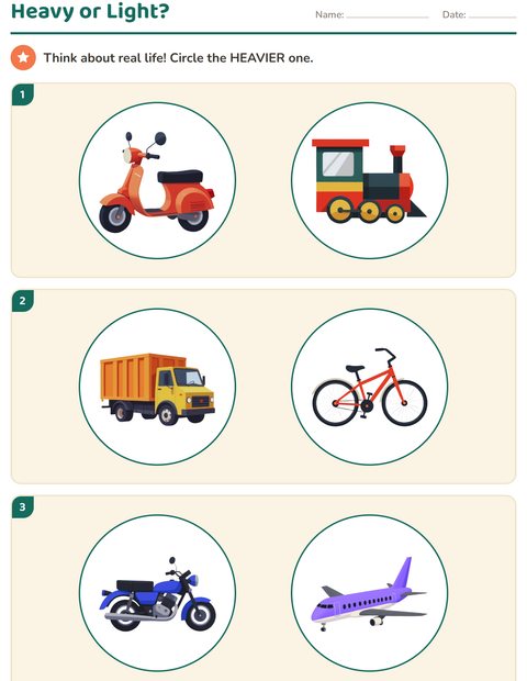 Preview of Measurement worksheet featuring Vehicles for kindergarten