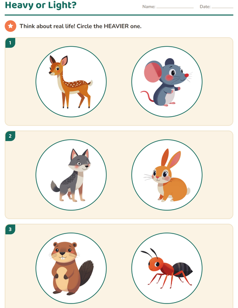 Preview of Measurement worksheet featuring Forest Creatures for kindergarten