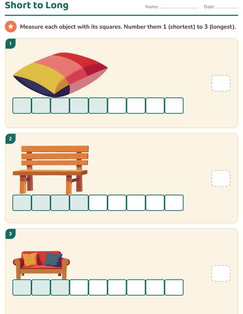 Preview of Measurement worksheet featuring Furniture for grade 1