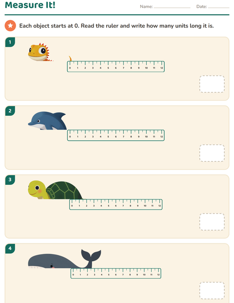 Preview of Measurement worksheet featuring Animals for grade 2
