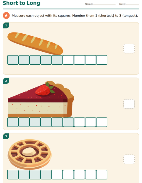 Preview of Measurement worksheet featuring Bakery for grade 1