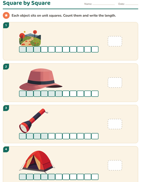 Preview of Measurement worksheet featuring Camping for grade 1