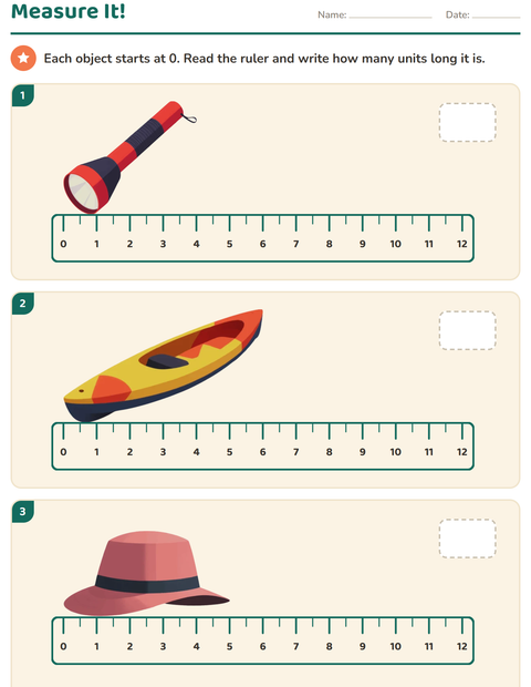 Preview of Measurement worksheet featuring Camping for grade 2