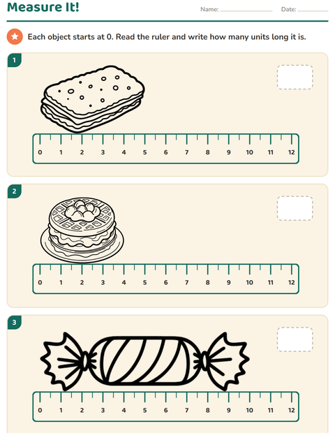 Preview of Measurement worksheet featuring Dessert (B&W) for grade 2