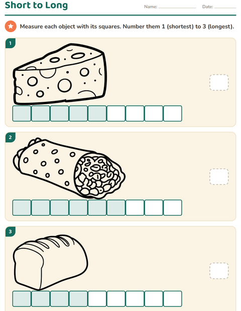 Preview of Measurement worksheet featuring Food BW for grade 1