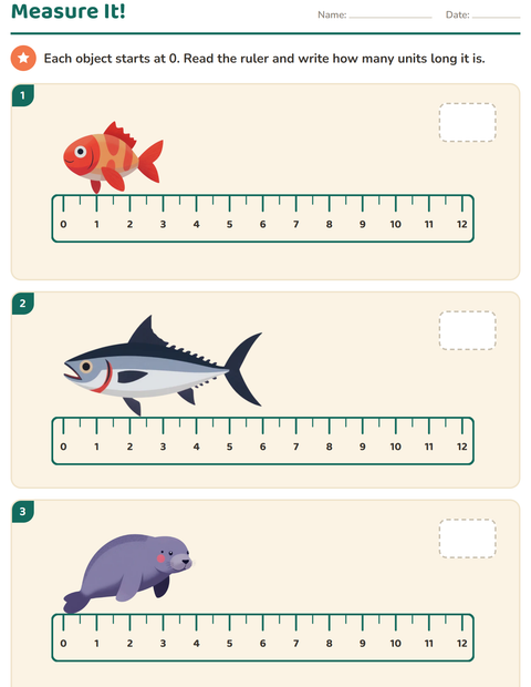 Preview of Measurement worksheet featuring Ocean Life for grade 2