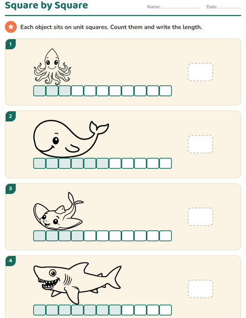 Preview of Measurement worksheet featuring Sea Life BW 2 for grade 1
