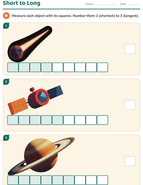 Preview of Measurement worksheet featuring Space for grade 1