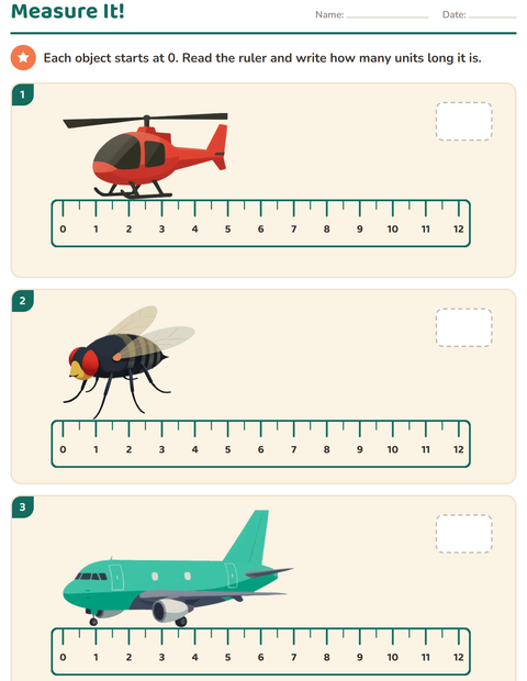 Preview of Measurement worksheet featuring Things That Fly for grade 2