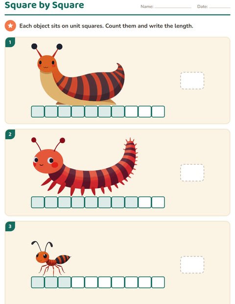 Preview of Measurement worksheet featuring Insects and Bugs for grade 1