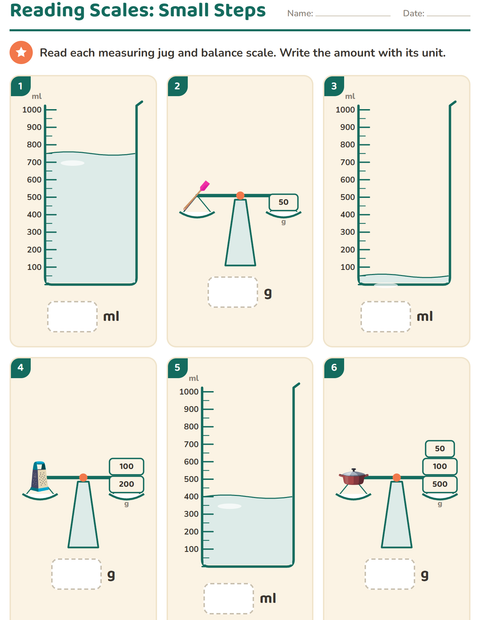 Preview of Measurement worksheet featuring Kitchen Tools for grade 2