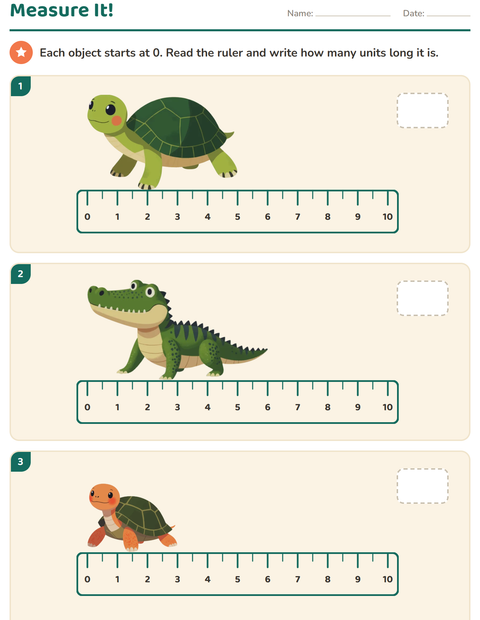Preview of Measurement worksheet featuring Reptiles and Amphibians for grade 2