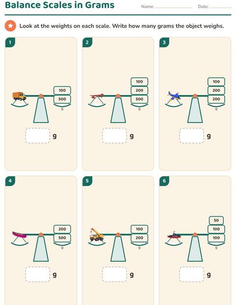 Balance Scales in Grams: Read the Mass