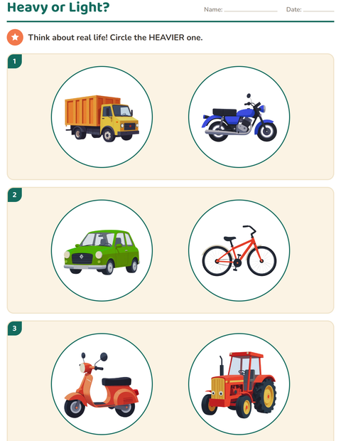 Preview of Measurement worksheet featuring Vehicles for kindergarten