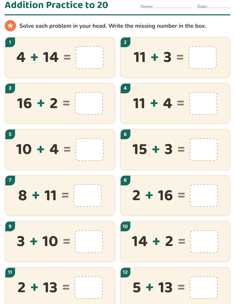 Preview of Mental Math worksheet for grade 1