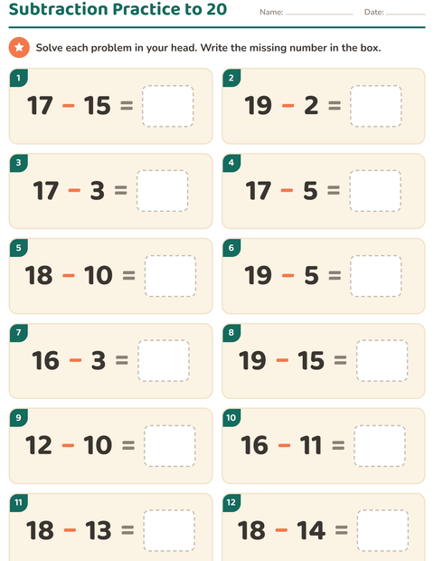 Preview of Mental Math worksheet for grade 1