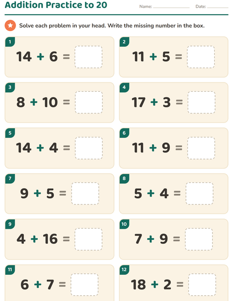 Preview of Mental Math worksheet for grade 1