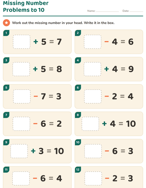 Missing Number Problems to 10