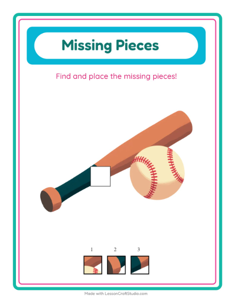Preview of Missing Pieces worksheet featuring 4th of July for kindergarten