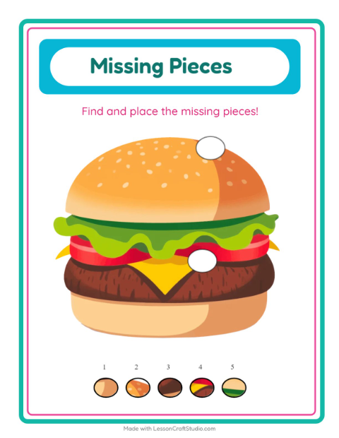 Preview of Missing Pieces worksheet featuring 4th of July for kindergarten