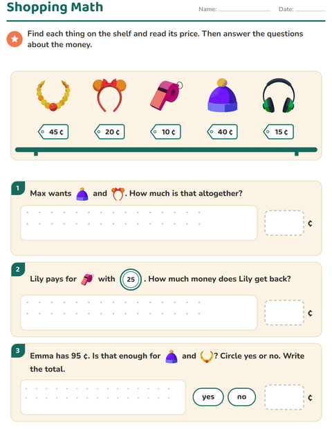 Preview of Counting Money worksheet featuring Accessories for grade 2