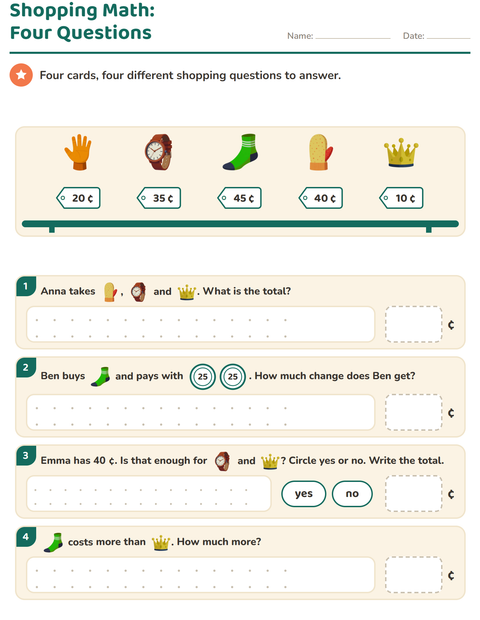 Preview of Counting Money worksheet featuring Accessories for grade 2