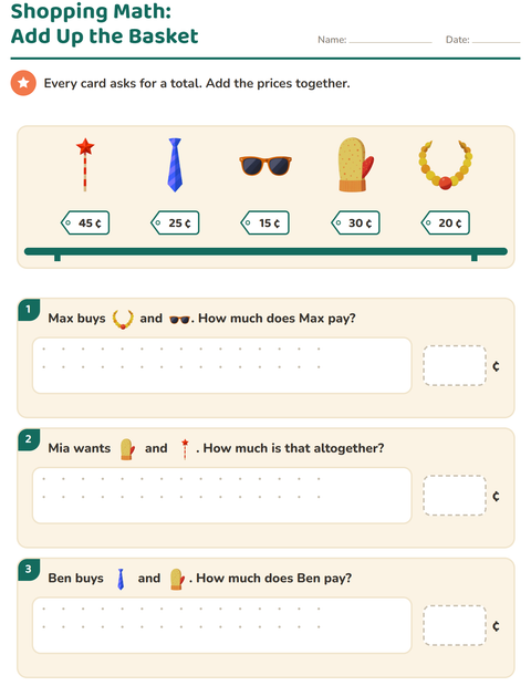 Preview of Counting Money worksheet featuring Accessories for grade 2