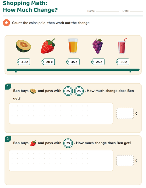 Preview of Counting Money worksheet featuring Breakfast for grade 2