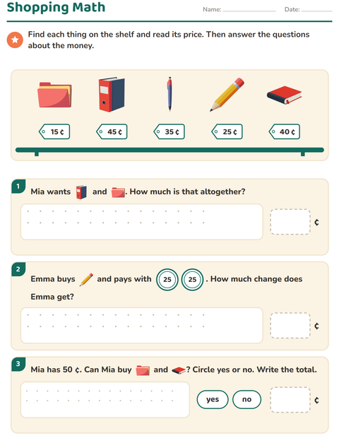Preview of Counting Money worksheet featuring Classroom for grade 2