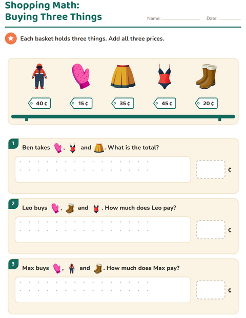 Preview of Counting Money worksheet featuring Clothing for grade 2