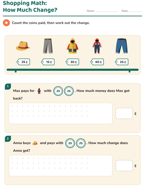Preview of Counting Money worksheet featuring Clothing for grade 2