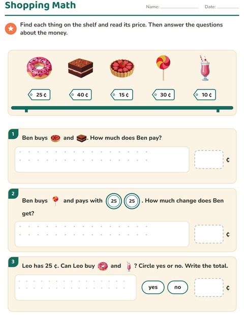 Preview of Counting Money worksheet featuring Desserts and Sweets for grade 2