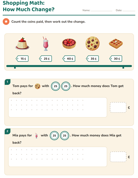 Preview of Counting Money worksheet featuring Desserts and Sweets for grade 2