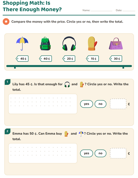 Preview of Counting Money worksheet featuring Accessories for grade 2